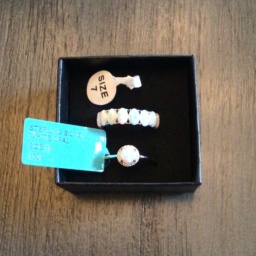 Sterling Silver White Opal Ring Set - Size 7